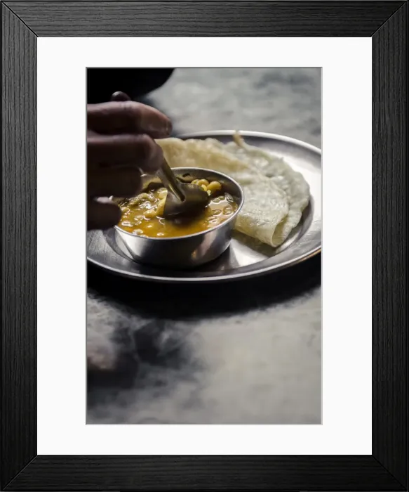 Framed Print : Daal and roti, Bhaktapur, Nepal, Asdia Framed Print : Daal and roti, Bhaktapur, Nepal, Asdia