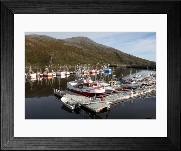 Framed Print : Fishing boats on a pontoon, Torsvaag, N Norway Framed Print : Fishing boats on a pontoon, Torsvaag, N Norway