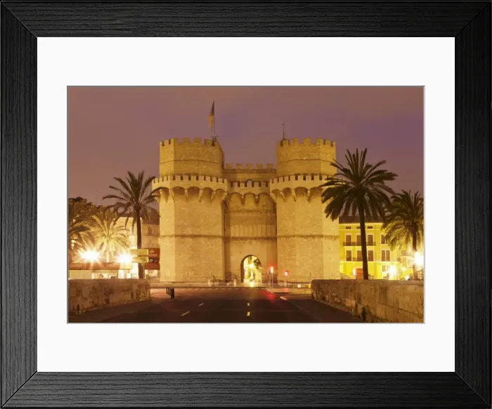 Framed Print : Torres de Serranos city gate at dusk, Valencia, Comunidad Valencia, Spain, Europe