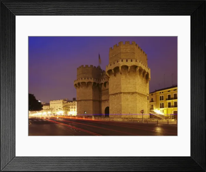 Framed Print : Torres de Serranos city gate at dusk, Valencia, Comunidad Valencia, Spain, Europe Framed Print : Torres de Serranos city gate at dusk, Valencia, Comunidad Valencia, Spain, Europe