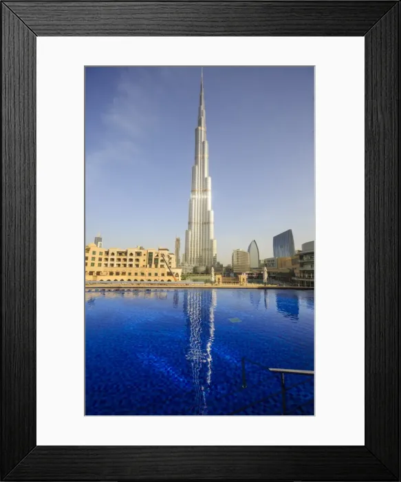 Framed Print : Burj Khalifa reflected in hotel swimming pool, Dubai, United Arab Emirates, Middle East Framed Print : Burj Khalifa reflected in hotel swimming pool, Dubai, United Arab Emirates, Middle East