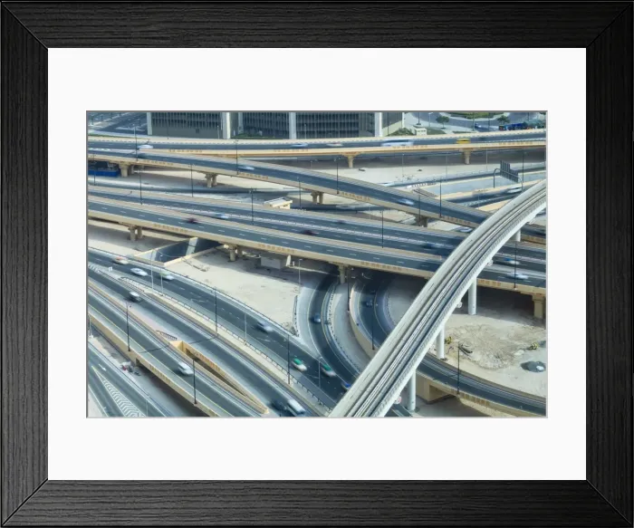 Framed Print : Road interchange and Metro train, Dubai, United Arab Emirates, Middle East Framed Print : Road interchange and Metro train, Dubai, United Arab Emirates, Middle East