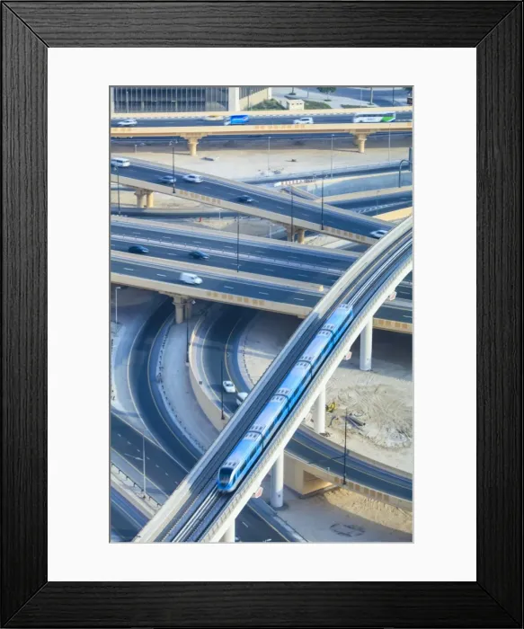 Framed Print : Road interchange and Metro train, Dubai, United Arab Emirates, Middle East Framed Print : Road interchange and Metro train, Dubai, United Arab Emirates, Middle East