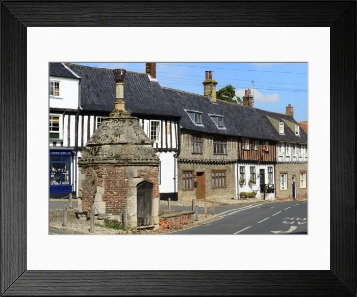Framed Print : Village pump and medieval timber framed houses, Common Place, Little Walsingham, Norfolk, England, United Kingdom, Europe Framed Print : Village pump and medieval timber framed houses, Common Place, Little Walsingham, Norfolk, England, United Kingdom, Europe