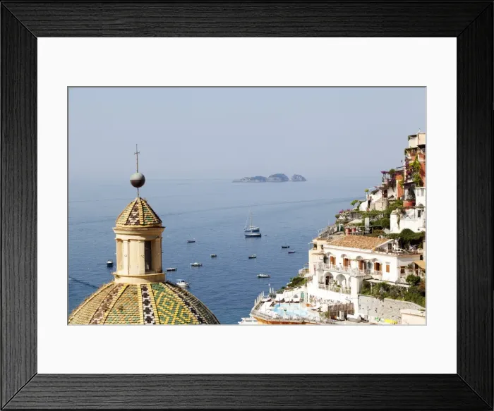 Framed Print : View of Positano with the typical majolica dome of Santa Maria Assunta, Costiera Amalfitana, UNESCO World Heritage Site, Campania, Italy, Europe