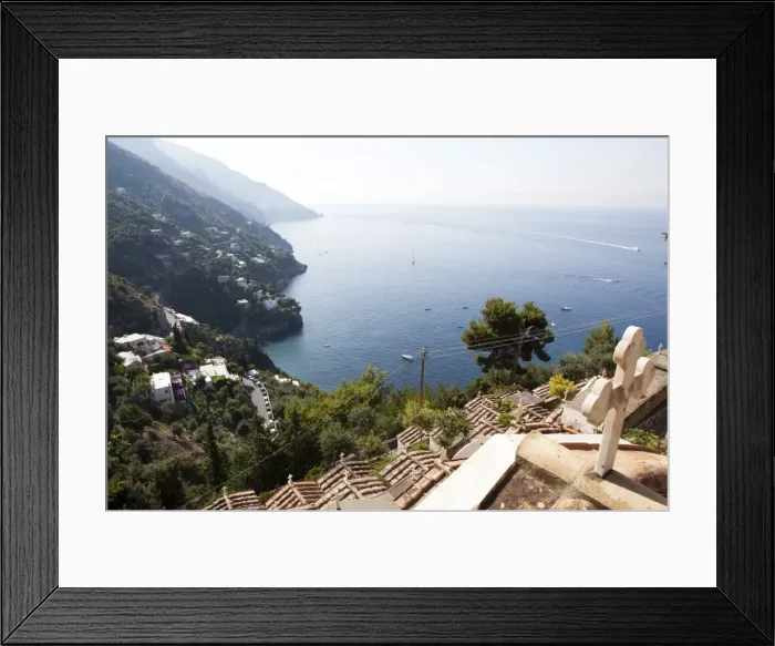 Framed Print : View over the Costiera Amalfitana from Positano cemetery, Costiera Amalfitana, UNESCO World Heritage Site, Campania, Italy, Europe