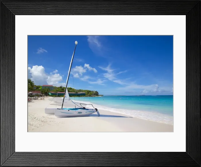 Framed Print : Long Bay and beach and hobie cat, Antigua, Leeward Islands, West Indies, Caribbean, Central America Framed Print : Long Bay and beach and hobie cat, Antigua, Leeward Islands, West Indies, Caribbean, Central America