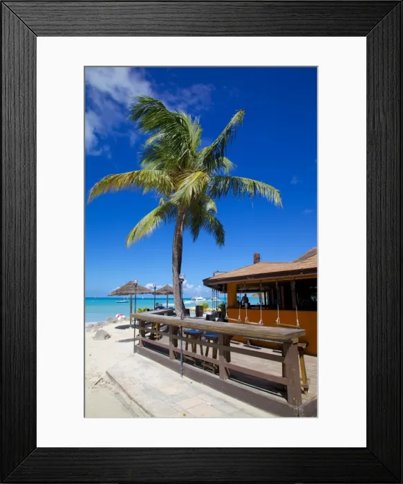 Framed Print : Beach and beach bar, Dickenson Bay, St. Georges, Antigua, Leeward Islands, West Indies, Caribbean, Central America Framed Print : Beach and beach bar, Dickenson Bay, St. Georges, Antigua, Leeward Islands, West Indies, Caribbean, Central America