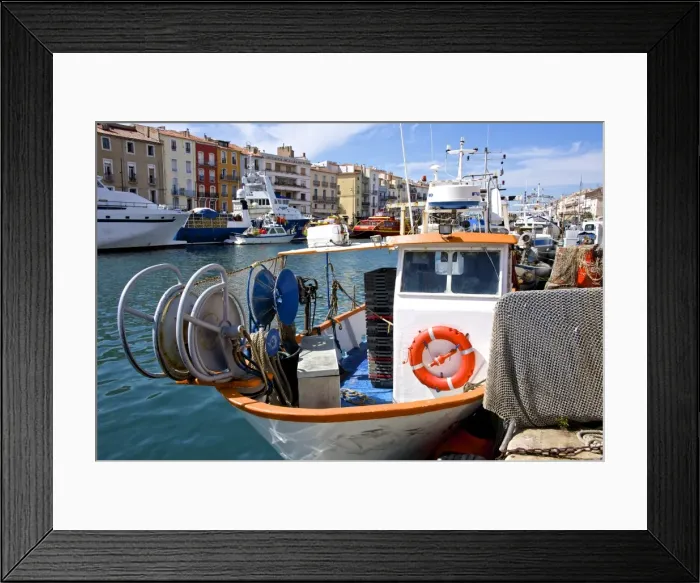 Framed Print : Fishing boat and fishing nets, Bouzigues, Thau basin, Herault, Languedoc, France, Europe Framed Print : Fishing boat and fishing nets, Bouzigues, Thau basin, Herault, Languedoc, France, Europe