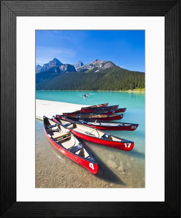 Framed Print : Red canoes for hire on Lake Louise, Banff National Park, UNESCO World Heritage Site, Alberta, The Rockies, Canada, North America Framed Print : Red canoes for hire on Lake Louise, Banff National Park, UNESCO World Heritage Site, Alberta, The Rockies, Canada, North America