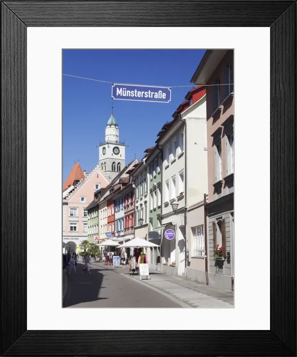 Framed Print : Munsterstrasse and the tower of St Nikolaus Minster, Uberlingen, Lake Constance (Bodensee), Baden Wurttemberg, Germany, Europe
