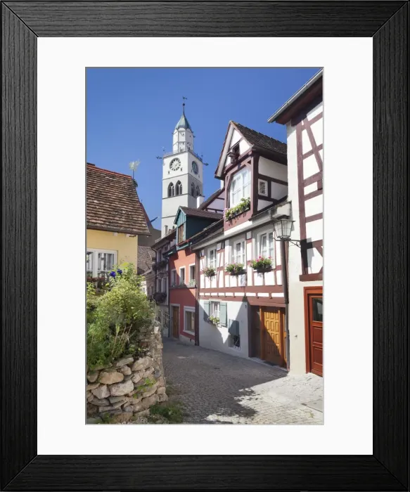 Framed Print : Street in the old town with St. Nikolaus Minster, Uberlingen, Lake Constance (Bodensee), Baden Wurttemberg, Germany, Europe Framed Print : Street in the old town with St. Nikolaus Minster, Uberlingen, Lake Constance (Bodensee), Baden Wurttemberg, Germany, Europe