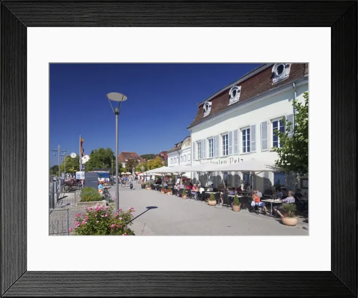 Framed Print : Promenade with restaurant and street cafe, Uberlingen, Lake Constance (Bodensee), Baden Wurttemberg, Germany, Europe