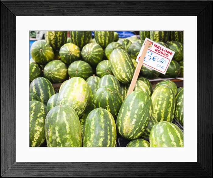 Framed Print : Watermelons for sale at Capo Market, a fruit, vegetable and general food market in Palermo, Sicily, Italy, Europe Framed Print : Watermelons for sale at Capo Market, a fruit, vegetable and general food market in Palermo, Sicily, Italy, Europe