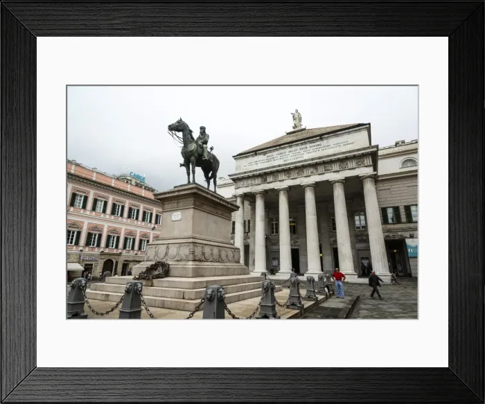 Framed Print : Statue of Giuseppe Garibaldi in front of the theatre Carlo Felice, Piazza De Ferrari, Genoa, Liguria, Italy, Europe Framed Print : Statue of Giuseppe Garibaldi in front of the theatre Carlo Felice, Piazza De Ferrari, Genoa, Liguria, Italy, Europe