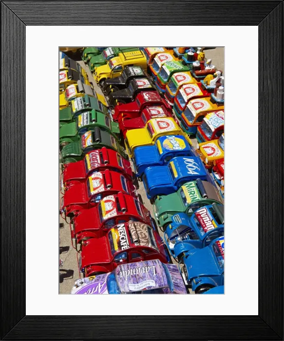 Framed Print : Toy cars made with metal food box and sold on the National 7 road, Madagascar, Africa Framed Print : Toy cars made with metal food box and sold on the National 7 road, Madagascar, Africa
