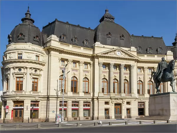 University Library and King Carol I, Calea Victoriei, Bucharest, Romania, Europe