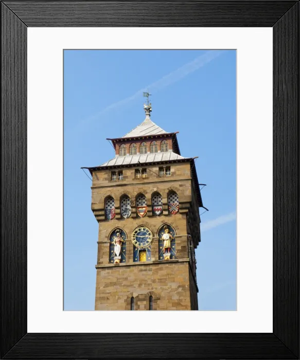 Framed Print : A view of the Clock Tower at Cardiff Castle, Cardiff, Glamorgan, Wales, United Kingdom, Europe Framed Print : A view of the Clock Tower at Cardiff Castle, Cardiff, Glamorgan, Wales, United Kingdom, Europe