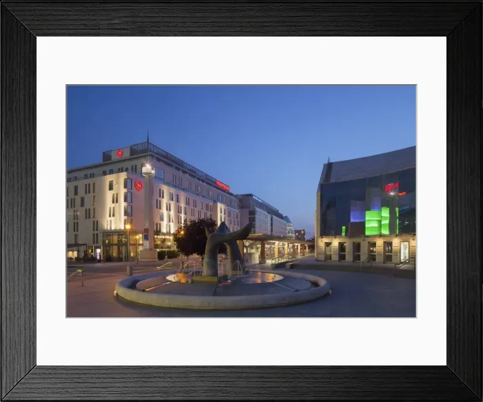 Framed Print : Slovak National Theatre and Sheraton Hotel at dusk, Bratislava, Slovakia, Europe