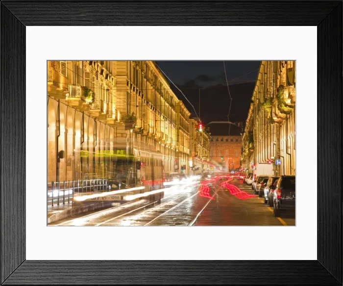 Framed Print : Via Po avenue lit up at night by passing traffic, Turin, Piedmont, Italy, Europe Framed Print : Via Po avenue lit up at night by passing traffic, Turin, Piedmont, Italy, Europe