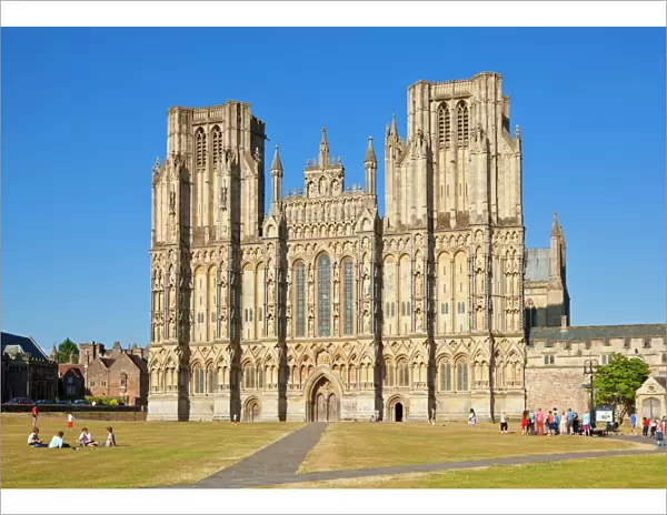 Front facade of Wells Cathedral, Wells, Somerset, England, United Kingdom, Europe