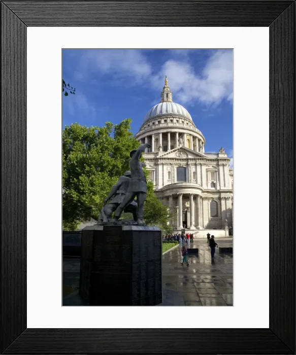 Framed Print : National Firefighters Memorial, Sermon Lane, and St. Pauls Cathedral, City of London, London, England, United Kingdom, Europe