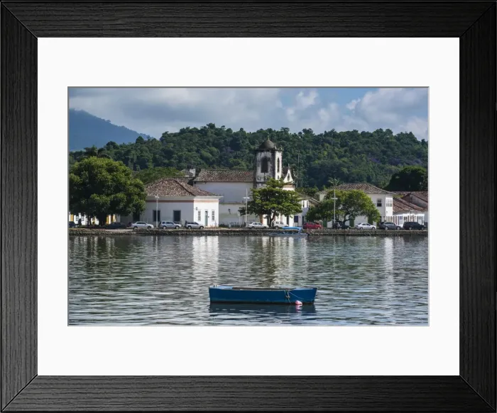 Framed Print : Little boat before a colonial church in Paraty, south of Rio de Janeiro, Brazil, South America Framed Print : Little boat before a colonial church in Paraty, south of Rio de Janeiro, Brazil, South America