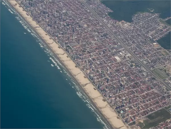 Aerial of the beach of Mongagua near Sao Paulo, Brazil, South America