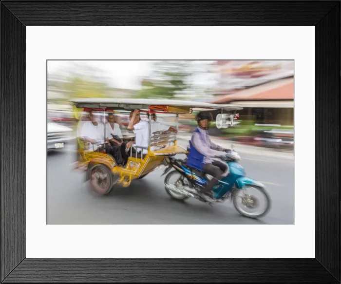 Framed Print : Motion blur image of a tuk-tuk in the capital city of Phnom Penh, Cambodia, Indochina, Southeast Asia, Asia Framed Print : Motion blur image of a tuk-tuk in the capital city of Phnom Penh, Cambodia, Indochina, Southeast Asia, Asia