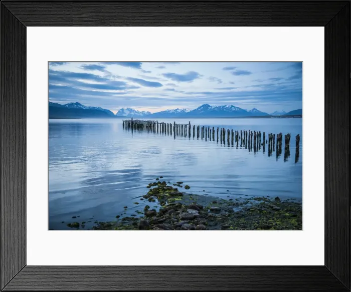 Framed Print : Rotten pier at dusk in Puerto Natales, Patagonia, Chile, South America Framed Print : Rotten pier at dusk in Puerto Natales, Patagonia, Chile, South America