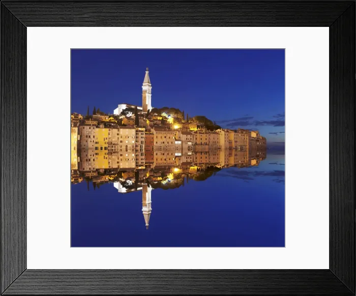 Framed Print : Old town with cathedral of St. Euphemia reflecting in the water at night, Istria, Croatia, Europe Framed Print : Old town with cathedral of St. Euphemia reflecting in the water at night, Istria, Croatia, Europe
