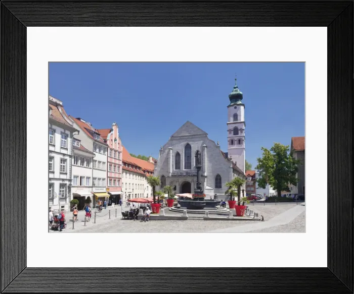 Framed Print : Fountain at the market square with St. Stephan Kirche church, Lindau, Lake Constance (Bodensee), Bavaria, Germany, Europe Framed Print : Fountain at the market square with St. Stephan Kirche church, Lindau, Lake Constance (Bodensee), Bavaria, Germany, Europe