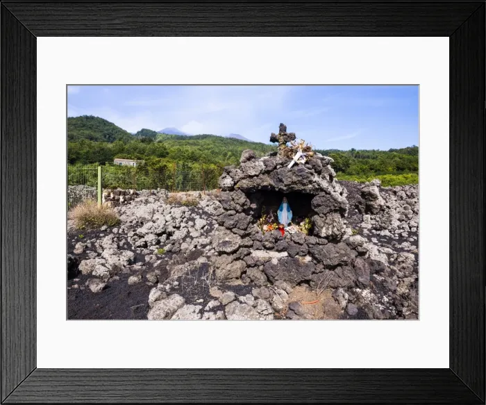 Framed Print : Mount Etna Volcano, shrine where the lava from an eruption stopped, UNESCO World Heritage Site, Sicily, Italy, Europe Framed Print : Mount Etna Volcano, shrine where the lava from an eruption stopped, UNESCO World Heritage Site, Sicily, Italy, Europe