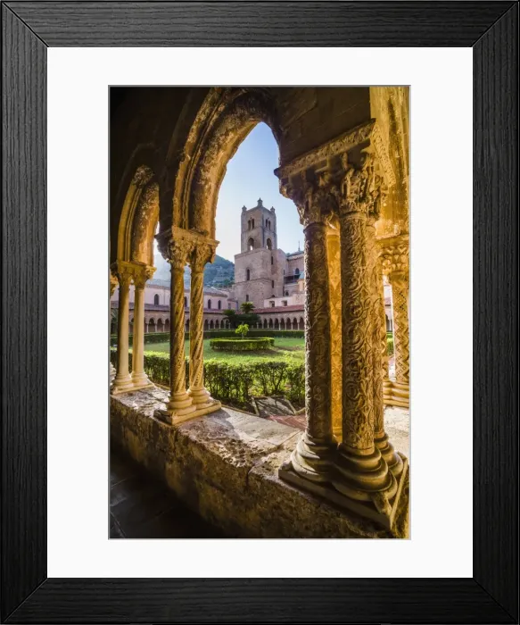 Framed Print : Monreale Cathedral (Duomo di Monreale), columns in the courtyard gardens, Monreale, near Palermo, Sicily, Italy, Europe Framed Print : Monreale Cathedral (Duomo di Monreale), columns in the courtyard gardens, Monreale, near Palermo, Sicily, Italy, Europe