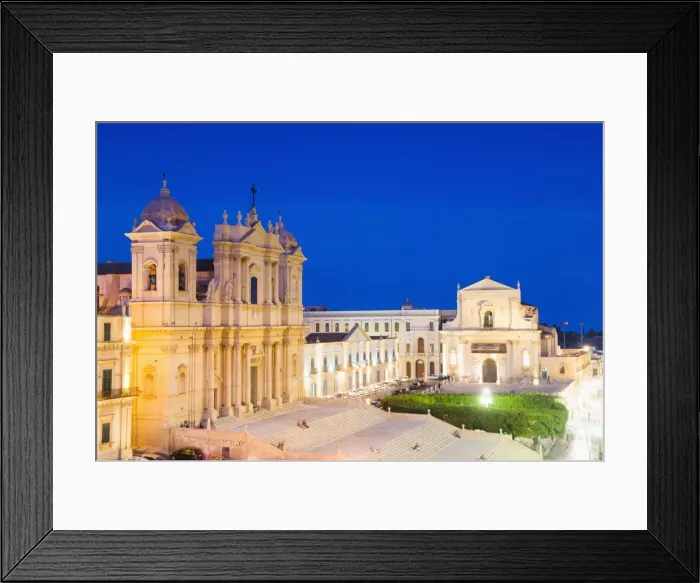 Framed Print : St. Nicholas Cathedral (Noto Cathedral) and Church of San Salvatore in Piazza del Municipio at night, Noto, Val di Noto, UNESCO World Heritage Site, Sicily, Italy, Europe Framed Print : St. Nicholas Cathedral (Noto Cathedral) and Church of San Salvatore in Piazza del Municipio at night, Noto, Val di Noto, UNESCO World Heritage Site, Sicily, Italy, Europe