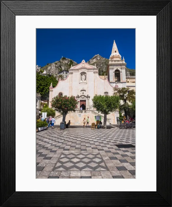 Framed Print : Church of St. Joseph in Piazza IX Aprile on Corso Umberto, the main street in Taormina, Sicily, Italy, Europe Framed Print : Church of St. Joseph in Piazza IX Aprile on Corso Umberto, the main street in Taormina, Sicily, Italy, Europe