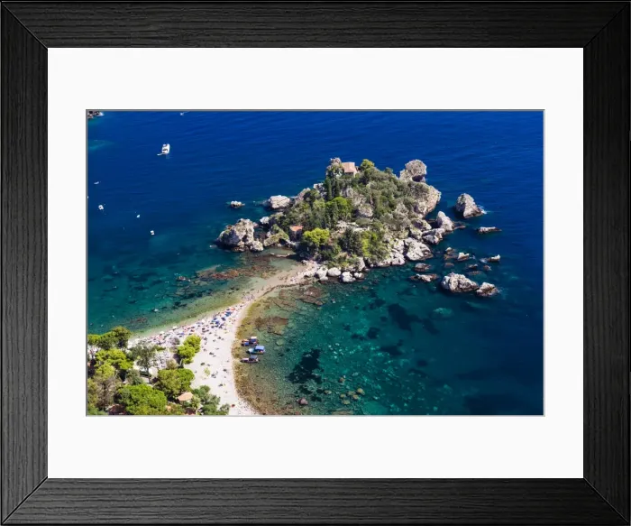 Framed Print : Tourists on Isola Bella Beach, Taormina, Sicily, Italy, Mediterranean, Europe