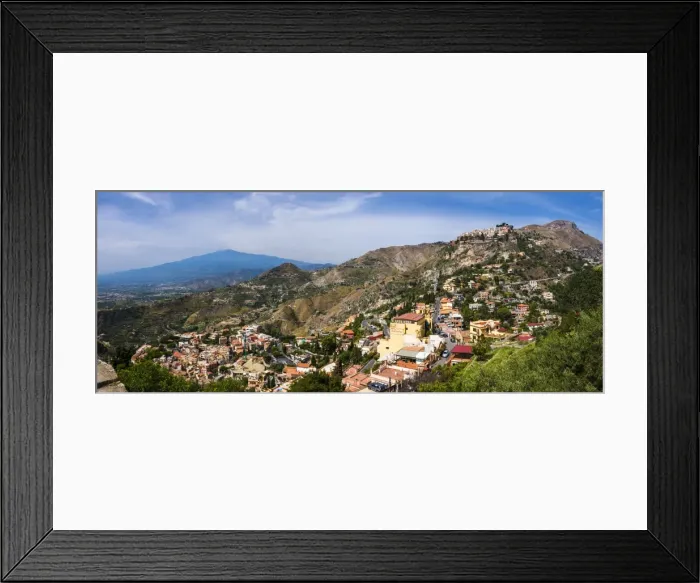 Framed Print : Taormina and Castelmola on the right, with Mount Etna in distance, Sicily, Italy, Europe Framed Print : Taormina and Castelmola on the right, with Mount Etna in distance, Sicily, Italy, Europe