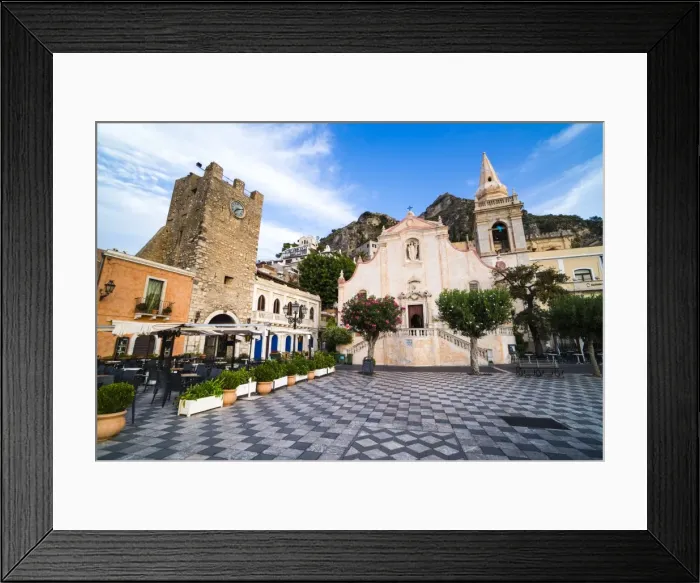 Framed Print : Church of St. Joseph at Piazza IX Aprile on Corso Umberto, the main street in Taormina, Sicily, Italy, Europe Framed Print : Church of St. Joseph at Piazza IX Aprile on Corso Umberto, the main street in Taormina, Sicily, Italy, Europe
