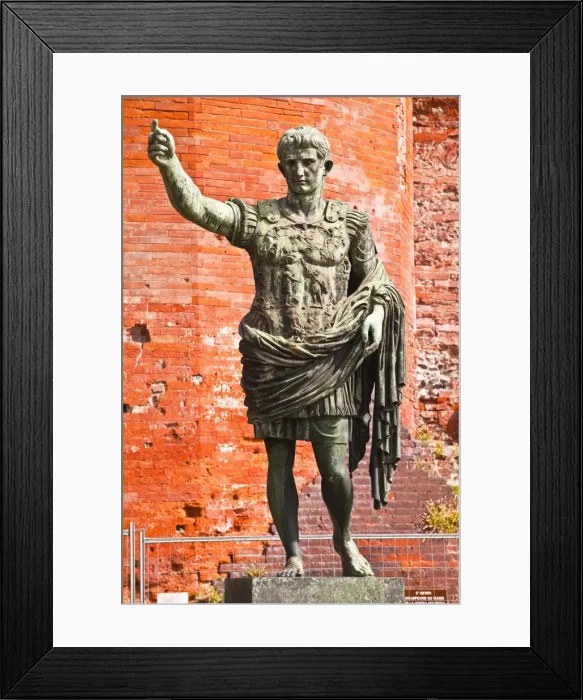 Framed Print : A statue of Caesar Augustus in front of Porta Palatina, Turin, Piedmont, Italy, Europe Framed Print : A statue of Caesar Augustus in front of Porta Palatina, Turin, Piedmont, Italy, Europe