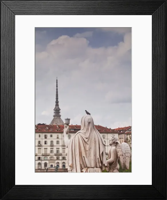Framed Print : Statues in front of Gran Madre di Dio look over to Mole Antonelliana, Turin, Piedmont, Italy, Europe Framed Print : Statues in front of Gran Madre di Dio look over to Mole Antonelliana, Turin, Piedmont, Italy, Europe