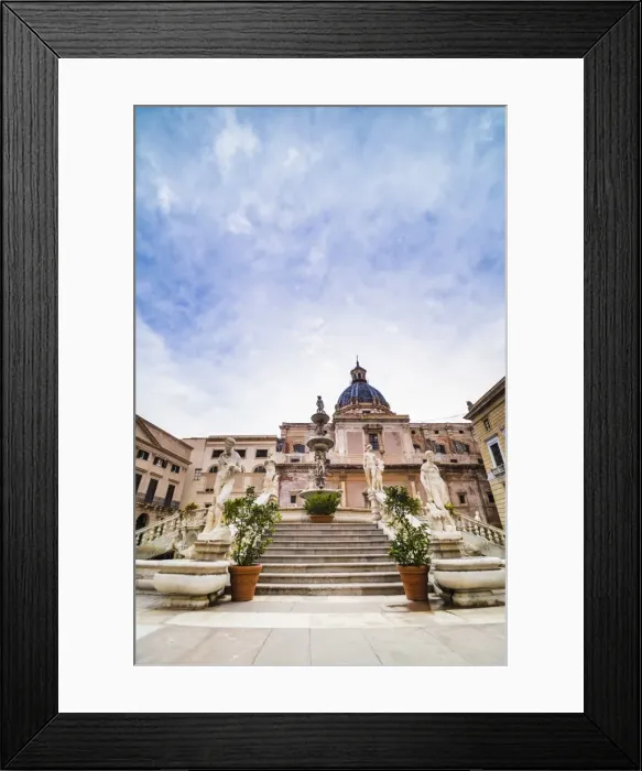 Framed Print : Pretoria Fountain, Pretoria Square (Piazza) with dome of Church of Santa Caterina in background, Palermo, Sicily, Italy, Europe Framed Print : Pretoria Fountain, Pretoria Square (Piazza) with dome of Church of Santa Caterina in background, Palermo, Sicily, Italy, Europe