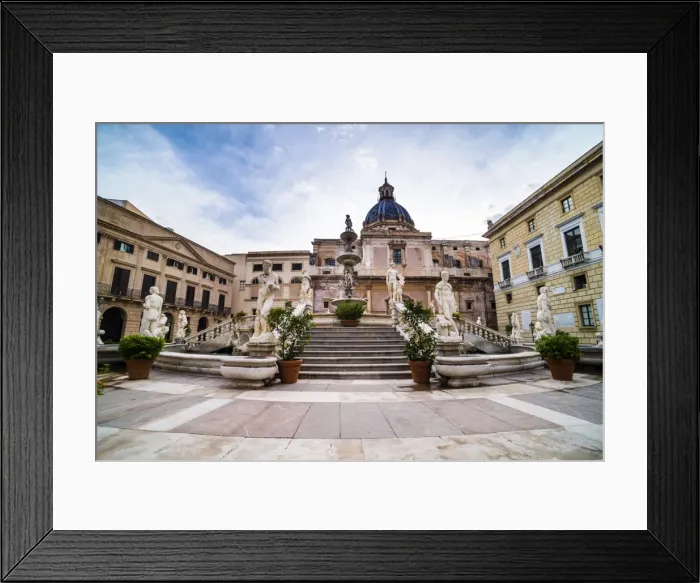 Framed Print : Pretoria Fountain in Piazza Pretoria (Pretoria Square) with dome of Church of Santa Caterina, Palermo, Sicily, Italy, Europe Framed Print : Pretoria Fountain in Piazza Pretoria (Pretoria Square) with dome of Church of Santa Caterina, Palermo, Sicily, Italy, Europe