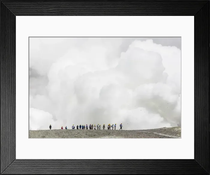 Framed Print : Visitors watching mud being ejected from the caldera floor of an active andesite stratovolcano on White Island, North Island, New Zealand, Pacific Framed Print : Visitors watching mud being ejected from the caldera floor of an active andesite stratovolcano on White Island, North Island, New Zealand, Pacific