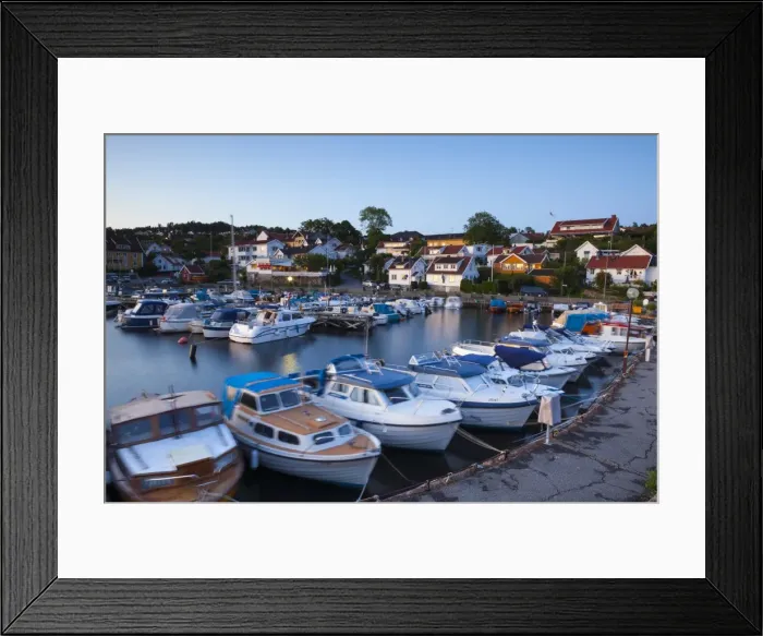 Framed Print : Marina at dusk, Drobak, Akershus County, Follo District, Norway, Scandinavia, Europe