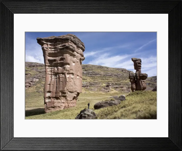 Framed Print : Rock formations in the Tinajani Canyon in the Andes, photographer in foreground, Peru, South America Framed Print : Rock formations in the Tinajani Canyon in the Andes, photographer in foreground, Peru, South America