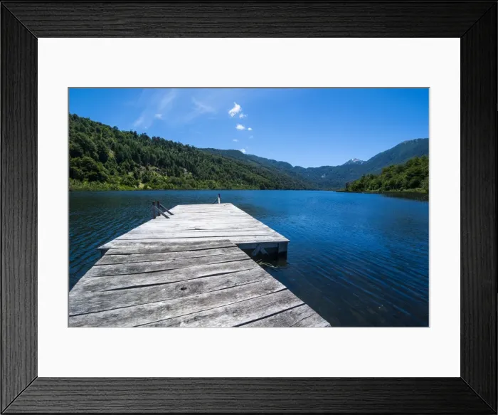 Framed Print : Wooden boat pier on Lago Tinquilco in the Huerquehue, southern Chile Framed Print : Wooden boat pier on Lago Tinquilco in the Huerquehue, southern Chile