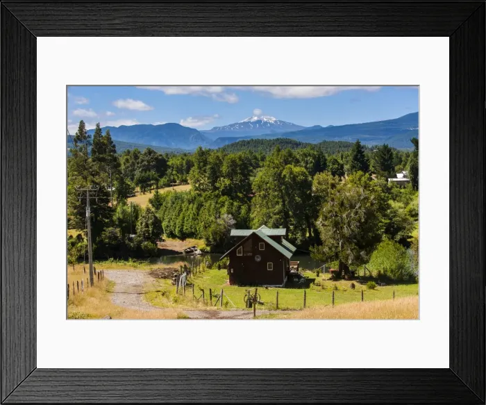 Framed Print : Farmhouse below the Volcano Villarrica and the beautiful landscape, Southern Chile, South America Framed Print : Farmhouse below the Volcano Villarrica and the beautiful landscape, Southern Chile, South America