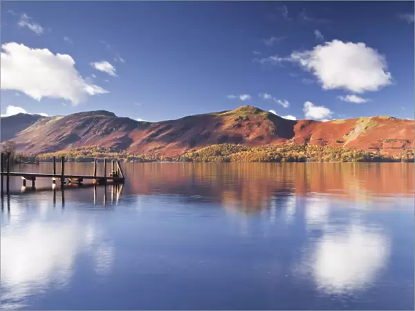 A jetty at the edge of Derwent Water in the Lake District National Park, Cumbria, England, United Kingdom, Europe