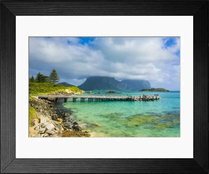 Framed Print : View of pier with Mount Lidgbird and Mount Gower in the background, Lord Howe Island, UNESCO World Heritage Site, Australia, Tasman Sea, Pacific Framed Print : View of pier with Mount Lidgbird and Mount Gower in the background, Lord Howe Island, UNESCO World Heritage Site, Australia, Tasman Sea, Pacific